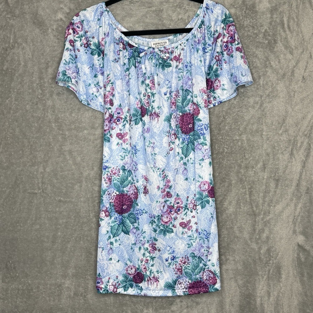 Improved Living 3X Shirt Top Blue Floral Flower Short Sleeve Scoop Neck Womens